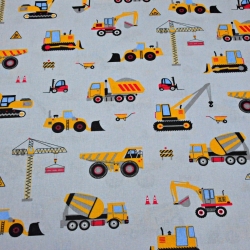 Baumwolle 100% Baustellen gelb auf grauem Hintergrund  