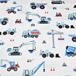 Baumwolle 100% Baustellen blau auf weißem Hintergrund  