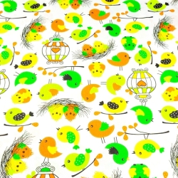 Baumwolle 100% Ostervögel auf weißem Hintergrund  