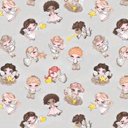 Baumwolle 100% goldene Engelchen beige auf grauem Hintergrund  