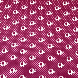 Baumwolle 100% Mini Elefanten weiß auf bordeauxfarbenem Hintergrund  