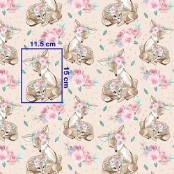 Baumwolle 100% Rehkitze in Rosen auf beigem Hintergrund  