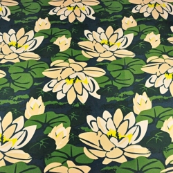 wasserabweisender Stoff Seerosen auf dunkelblauem Hintergrund  