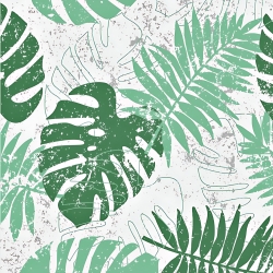 wasserabweisender Stoff grüne Monstera-Blätter auf hellgrauem Hintergrund  