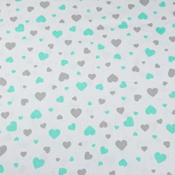 100% Baumwolle mint-graue Herzen auf weißem Hintergrund  