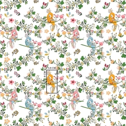 Baumwolle 100% Paradiesvögel auf weißem Hintergrund  