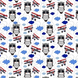 100% Baumwolle rot-blau Pilotenbären auf weißem Hintergrund  