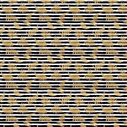 wasserabweisender Stoff goldene Farnblätter auf schwarz-weißen Streifen  