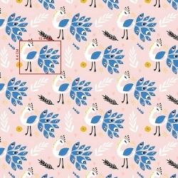 Baumwolle 100% Pfauen mit blauem auf rosa Hintergrund  