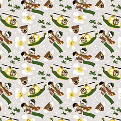 Baumwolle 100% Bären in Hubschraubern grün-braun auf grauem Hintergrund  