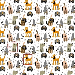 Baumwolle 100% Hunde oliv-orange auf weißem Hintergrund  