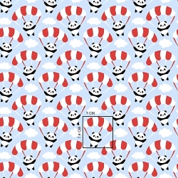 Baumwolle 100% Fallschirm-Pandas auf hellblauem Hintergrund  