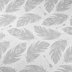 100% Baumwolle graue aztekische Federn auf weißem Hintergrund  