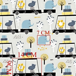 Baumwolle 100% afrikanische Tiere in Autos auf grauem Hintergrund  