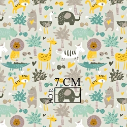 Baumwolle 100% afrikanische Tiere mintgelb auf grauem Hintergrund  