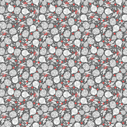 Baumwolle 100% Weihnachtsmuster Tannenzapfen weiße Kugeln auf grauem Hintergrund  