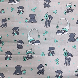 Baumwolle 100% Bären grau-türkis auf grauem Hintergrund  