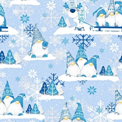 Baumwolle 100% Weihnachtsmuster Wichtel blau mit Rentier auf blauem Hintergrund  