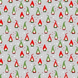 Baumwolle 100% Weihnachtsmuster Wichtel auf hellgrauem Hintergrund  