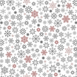 Baumwolle 100% Weihnachtsmuster Schneeflocken rot-grafit auf weißem Hintergrund  