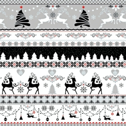 Baumwolle 100% Weihnachtsmuster Rehe schwarz grau auf weißem Hintergrund  