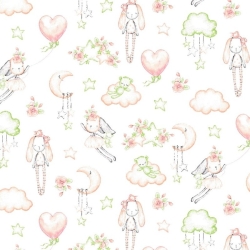 Baumwolle 100% Kuscheltier lachsgrün auf weißem Hintergrund  