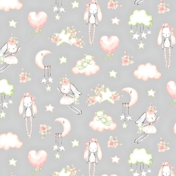 Baumwolle 100% mit kuscheligen lachsgrünen auf grauem Hintergrund  