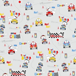 Baumwolle 100% Bären Rennfahrer auf grauem Hintergrund  