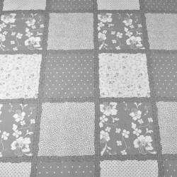Baumwolle 100% Patchwork Blumen Punkte grau-weiß  
