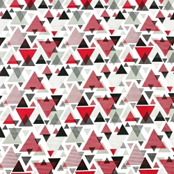 Baumwolle 100% Dreiecke mit Punkten rot-grau auf weißem Hintergrund  