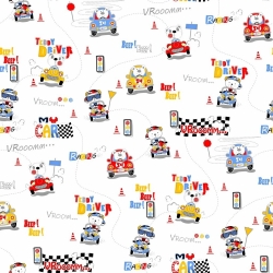 Baumwolle 100% Bären Rennfahrer auf weißem Hintergrund  