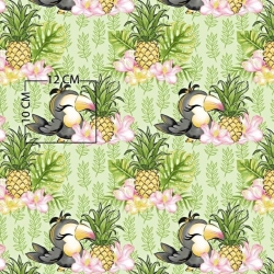 Baumwolle 100% Tukane mit Ananas auf grünem Hintergrund  