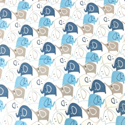 Baumwolle 100% Elefanten blau-dunkelblau auf weißem Hintergrund  