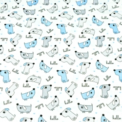 100% Baumwolle - blaue und graue Hunde auf weißem Hintergrund  