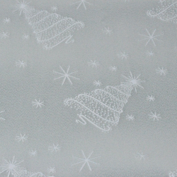 Dekorative Stoffe doppelseitig metallisiert - silberne Weihnachtsbäume auf weißem Hintergrund  