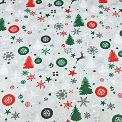 Baumwolle 100% Weihnachtsmuster rot-grün auf grauem Hintergrund  