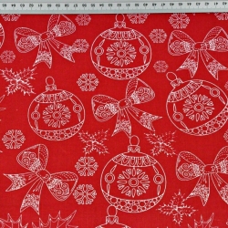 Baumwolle 100% Weihnachtsmuster gezeichnet weiß auf rotem Hintergrund  