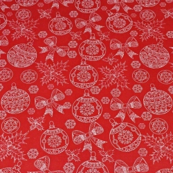 Baumwolle 100% Weihnachtsmuster gezeichnet weiß auf rotem Hintergrund  