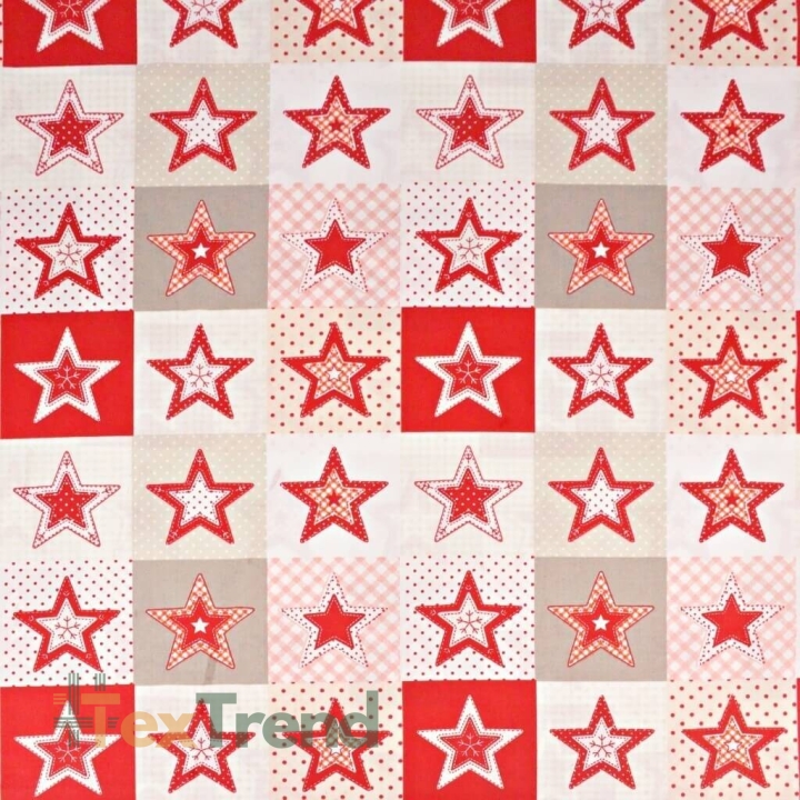 Baumwolle 100% Weihnachtsmuster Patchwork Sterne rot-weiß  