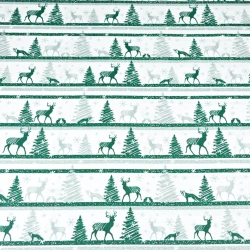 Baumwolle 100% Weihnachtsmuster MINI Rentiere gestreift grün auf weißem Hintergrund  