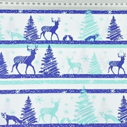 Baumwolle 100% Weihnachtsmuster MINI Rentiere gestreift blau auf weißem Hintergrund  