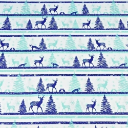 Baumwolle 100% Weihnachtsmuster MINI Rentiere gestreift blau auf weißem Hintergrund  
