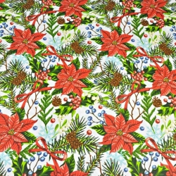 Baumwolle 100% Weihnachtsmuster Weihnachtsstern auf weißem Hintergrund  