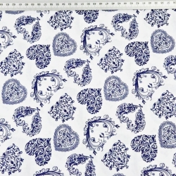 Baumwolle 100% MINI Herzen gemustert dunkelblau auf weißem Hintergrund  