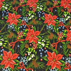 Baumwolle 100% Weihnachtsmuster Weihnachtsstern auf schwarzem Hintergrund  