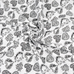 Baumwolle 100% MINI Herzen gemustert schwarz auf weißem Hintergrund  