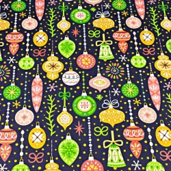 Baumwolle 100% Weihnachtsmuster bunte Kugeln auf dunkelblauem Hintergrund  