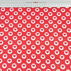 Baumwolle 100% MINI Herzen in Kreisen weiß auf rotem Hintergrund  