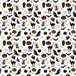 100% Baumwolle - Halloween-Muster schwarz-orange auf weißem Hintergrund  