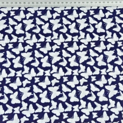 Baumwolle 100% MINI Schmetterlinge weiß auf dunkelblauem Hintergrund  